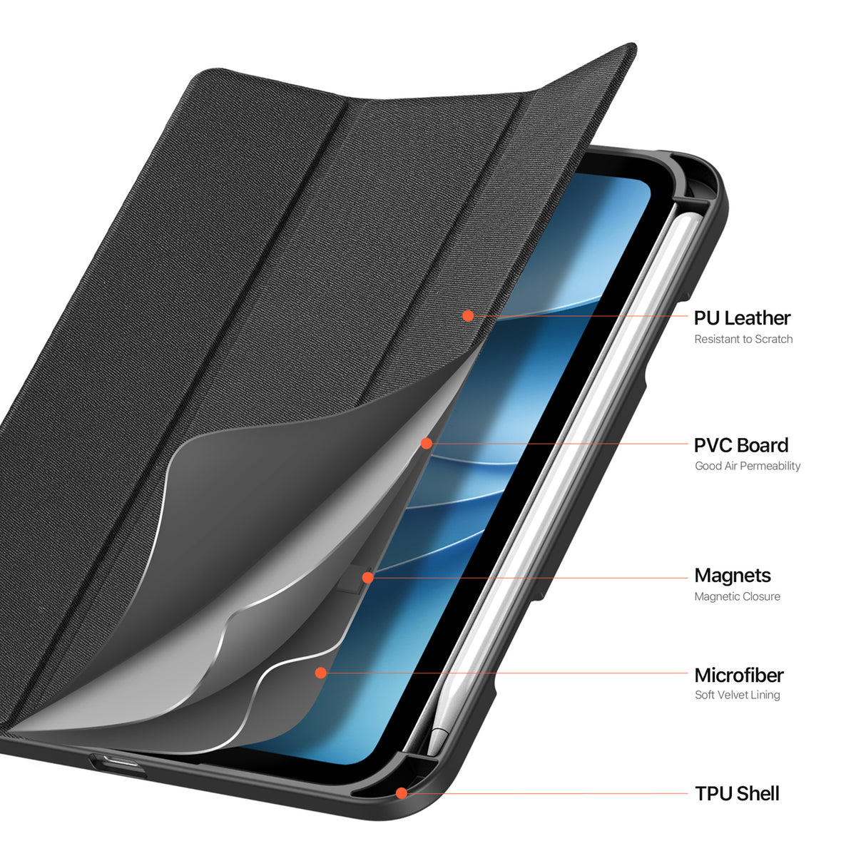 iPad Mini (2026) 8th Gen. DUX DUCIS DOMO Tri-Fold Faux Leather Flip Case - Black