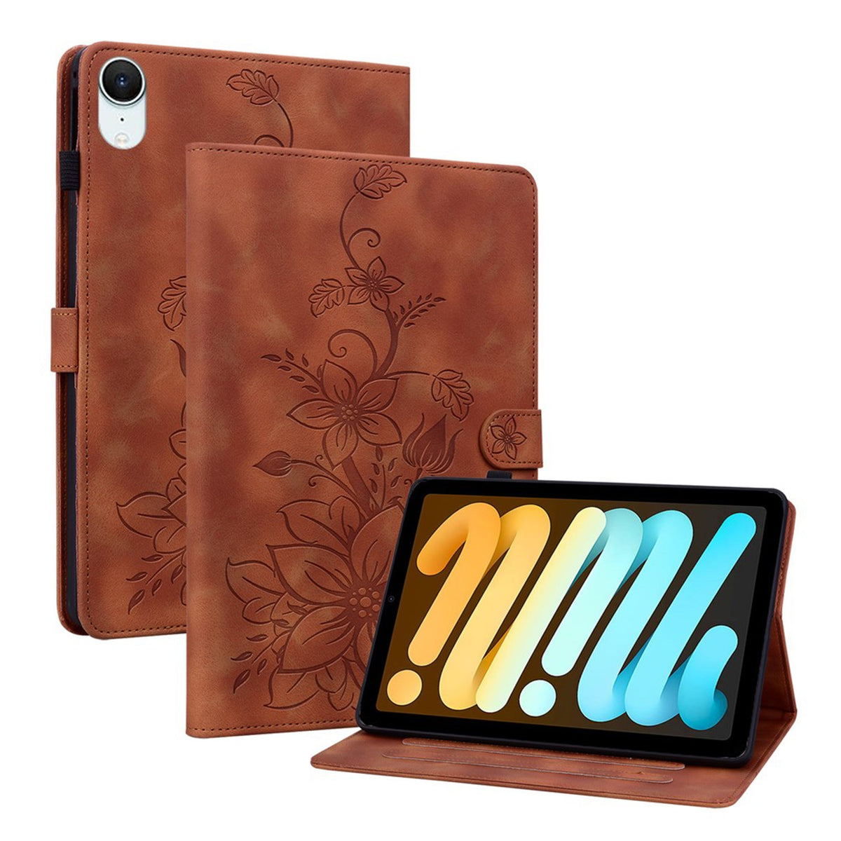 iPad Mini (2026) 8th Gen. EIDERWOOD Floral Textured Faux Leather Flip Case - Brown