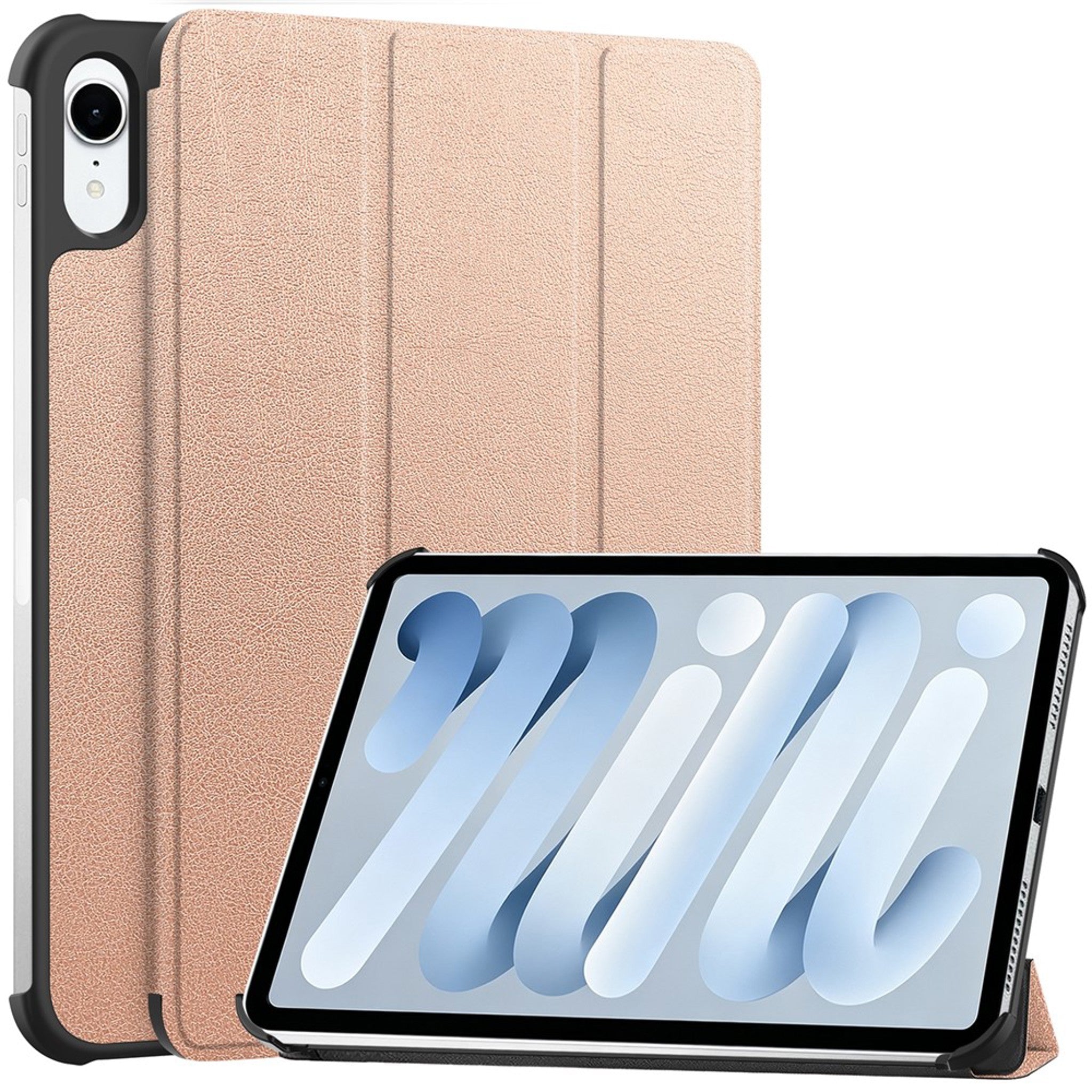 iPad Mini (2026) 8th Gen. EIDERWOOD Faux Leather Tri-Fold Flip Case with Stand Function - Rose Gold
