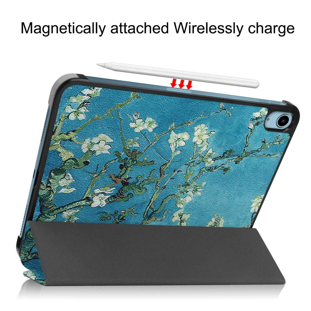 iPad 10.9" (2024/2022) Leather Tri-fold Case - White Flowers