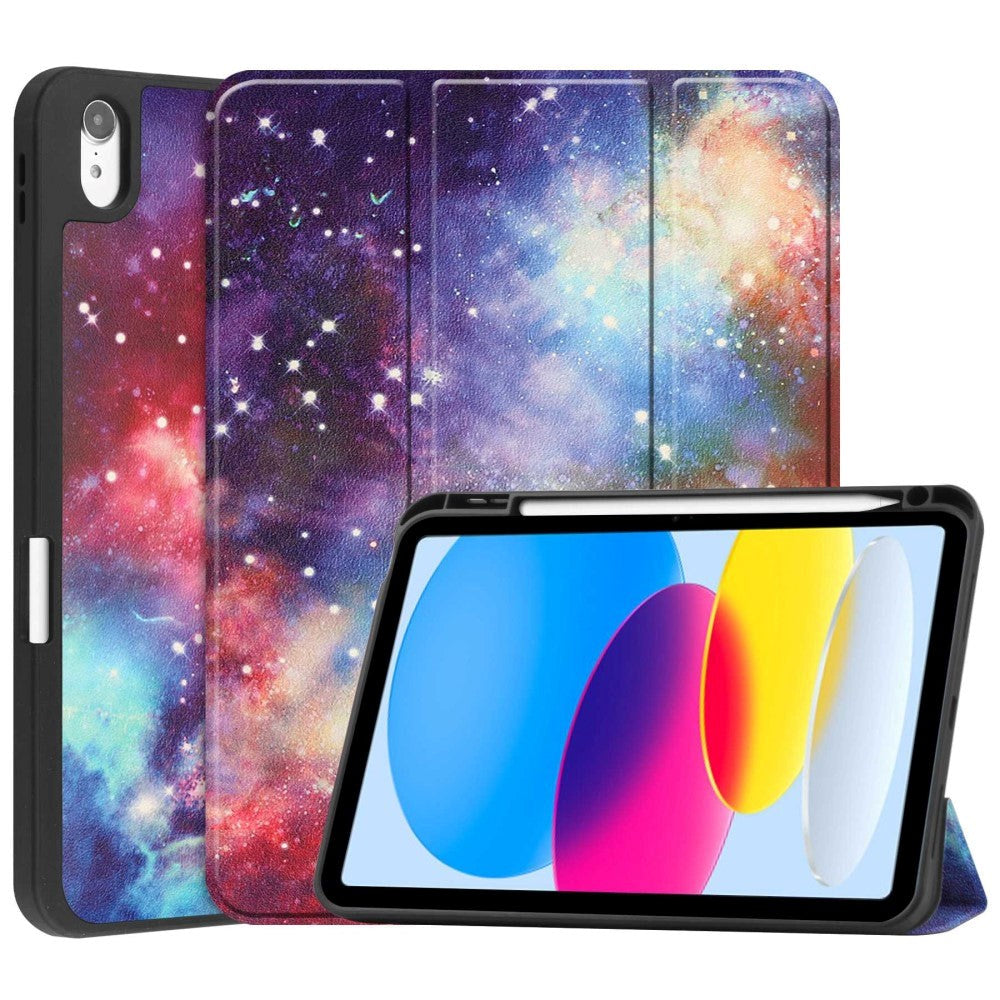 iPad 10.9" (2024/2022) Leather Tri-fold Case w. Pen Holder - Galaxy