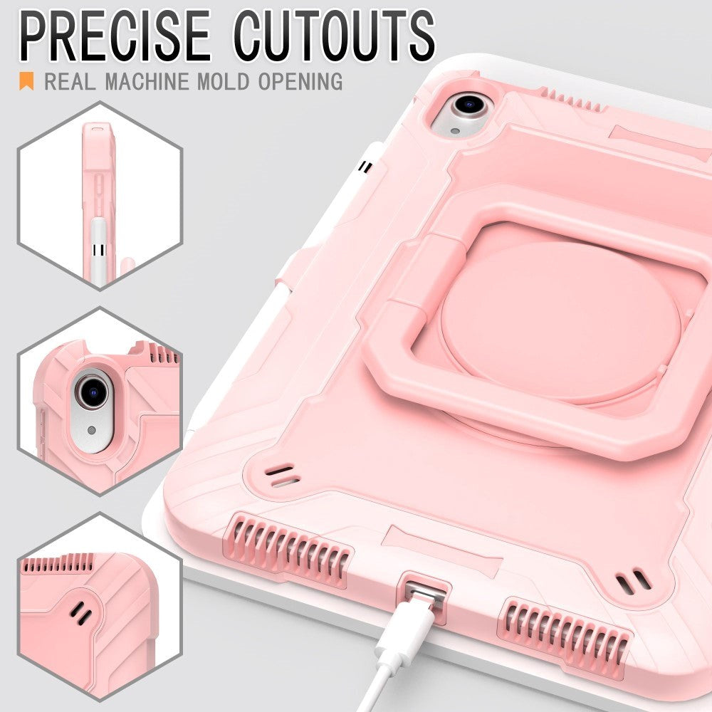 iPad 10.9" (2024/2022) Tough Silicone Cover w. 360 Degree Stand & Carrying Strap - Rose Gold