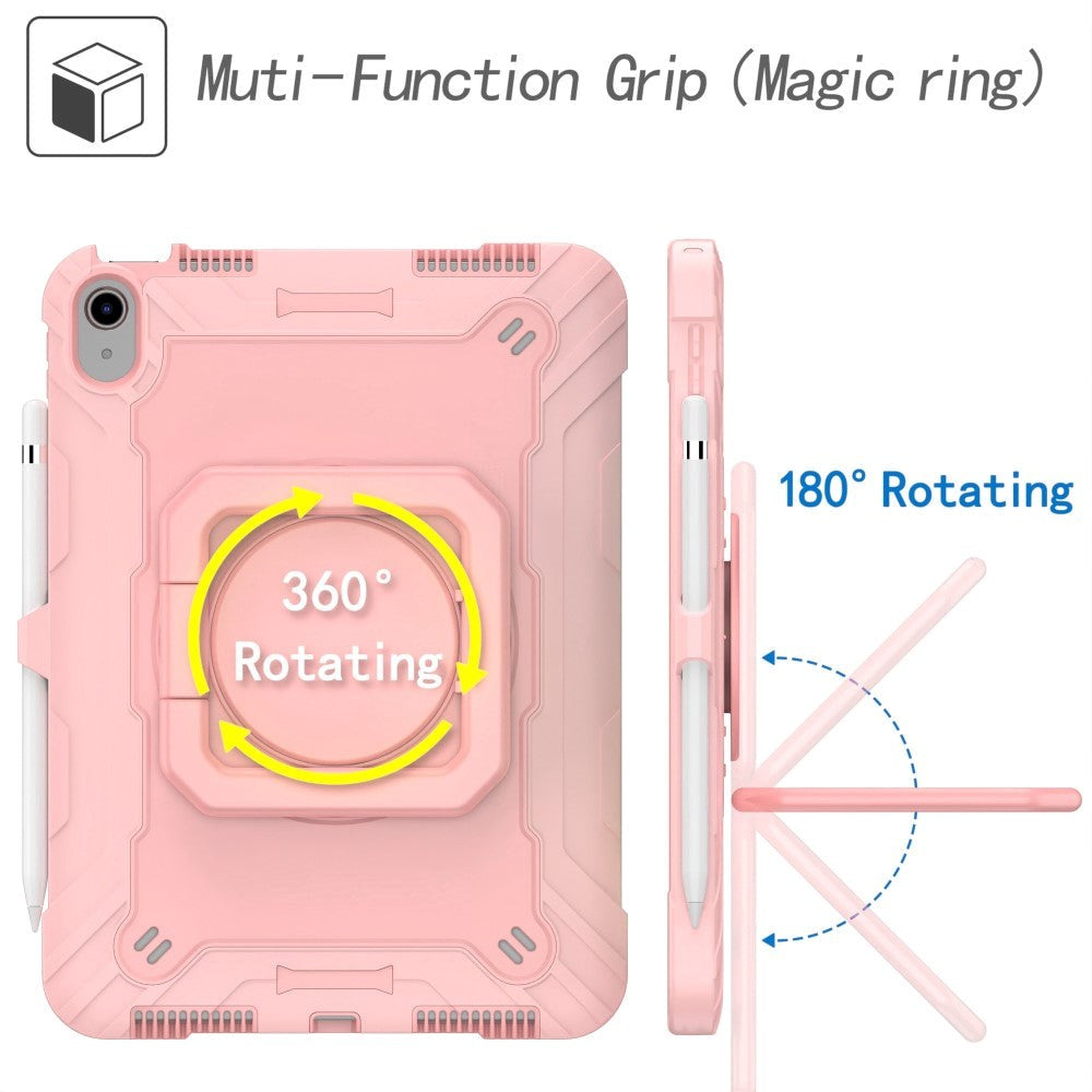 iPad 10.9" (2024/2022) Tough Silicone Cover w. 360 Degree Stand & Carrying Strap - Rose Gold