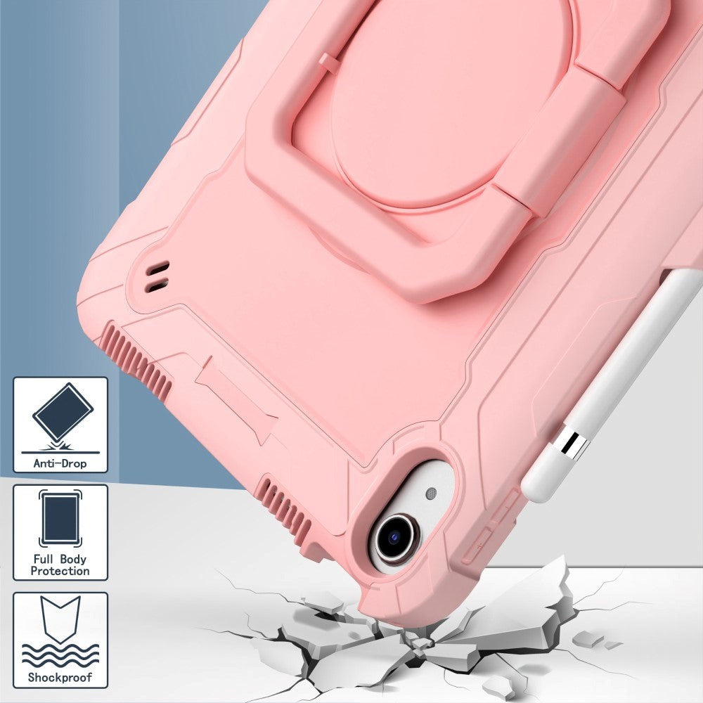 iPad 10.9" (2024/2022) Tough Silicone Cover w. 360 Degree Stand & Carrying Strap - Rose Gold
