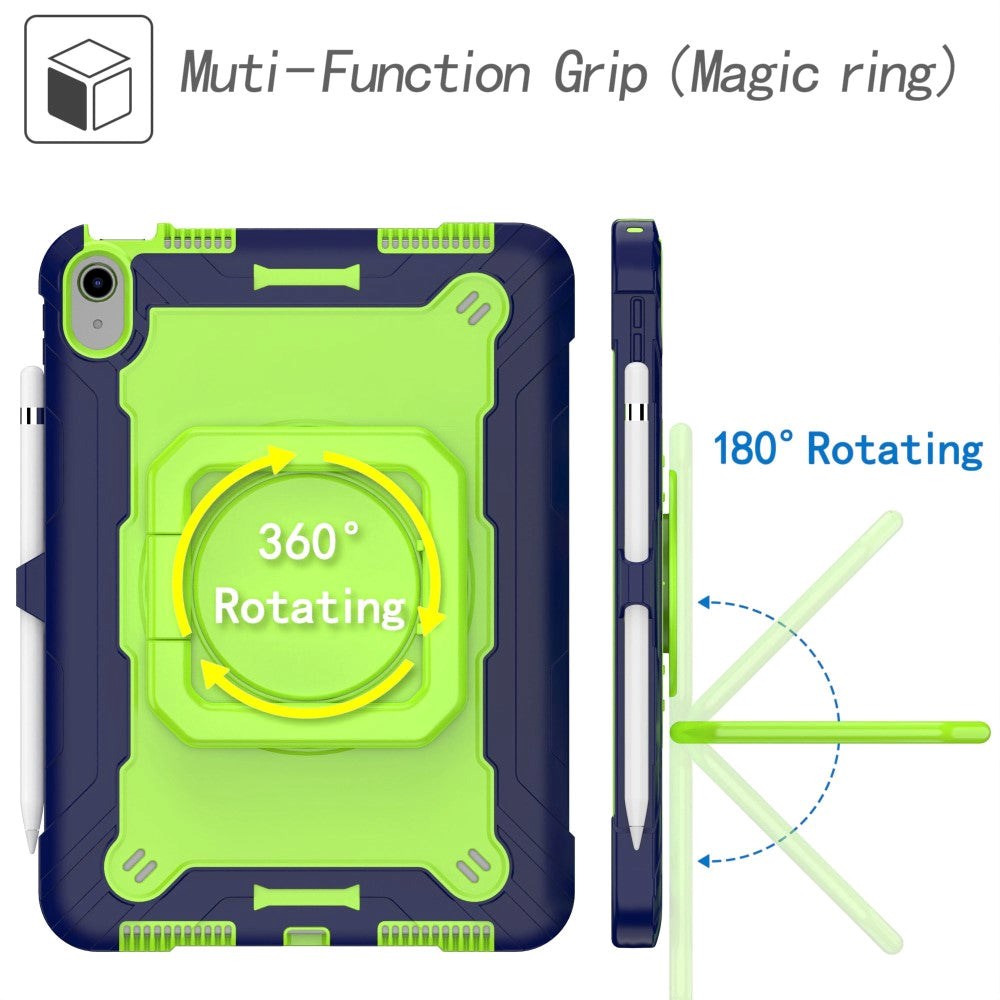 iPad 10.9" (2024/2022) Tough Silicone Cover w. 360 Degree Stand & Carrying Strap - Green / Blue