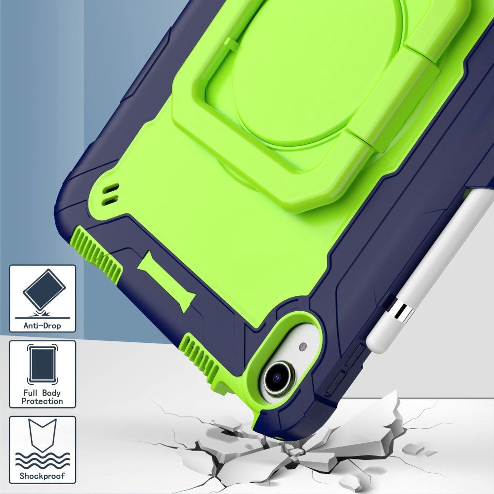 iPad 10.9" (2024/2022) Tough Silicone Cover w. 360 Degree Stand & Carrying Strap - Green / Blue