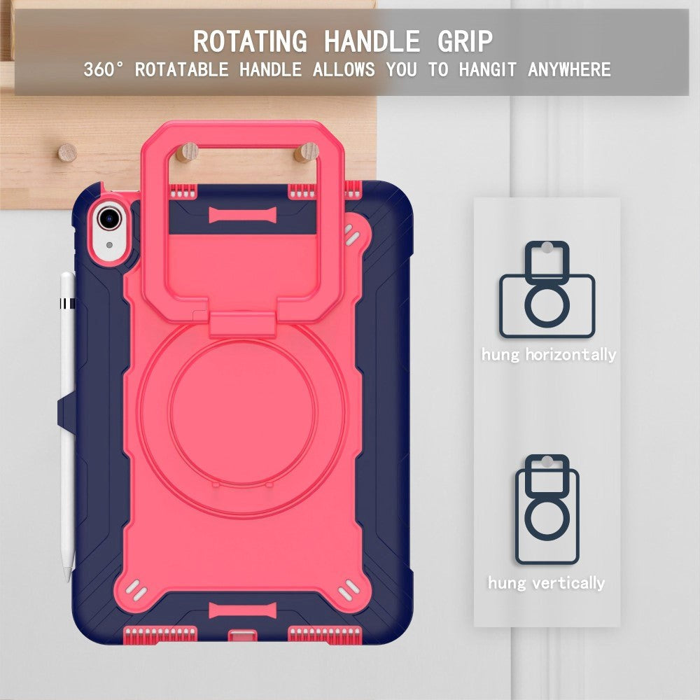 iPad 10.9" (2024/2022) Tough Silicone Cover w. 360 Degree Stand & Carrying Strap - Pink / Blue