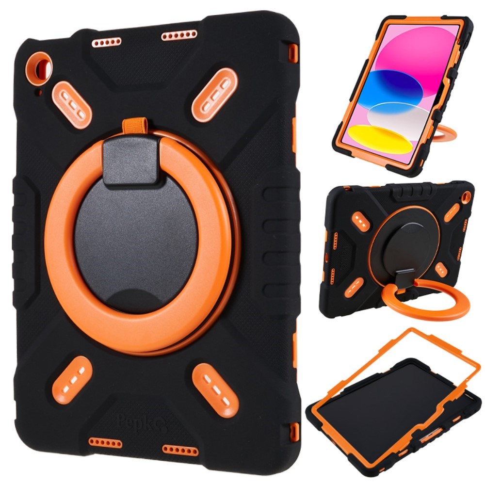 Pepkoo iPad 11" (2025) / 10.9" (2024 / 2022) Kids Case with Rotatable Stand - Black / Orange