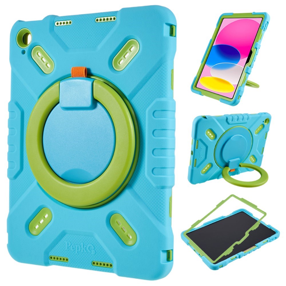 Pepkoo iPad 11" (2025) / 10.9" (2024 / 2022) Kids Case with Rotatable Stand - Blue / Green
