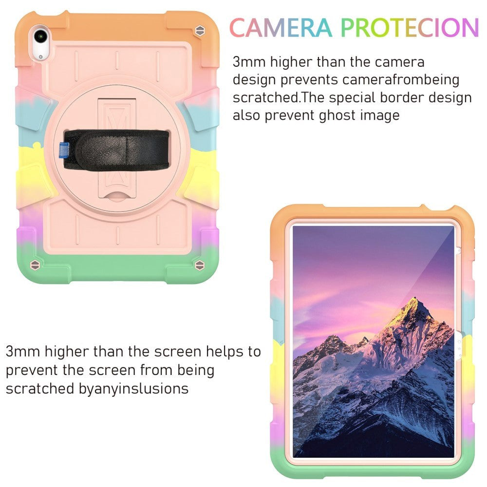 iPad 10.9" (2024/2022) Tough Case w. Hand Holder, Kickstand & Shoulder Strap - Pink / Multi