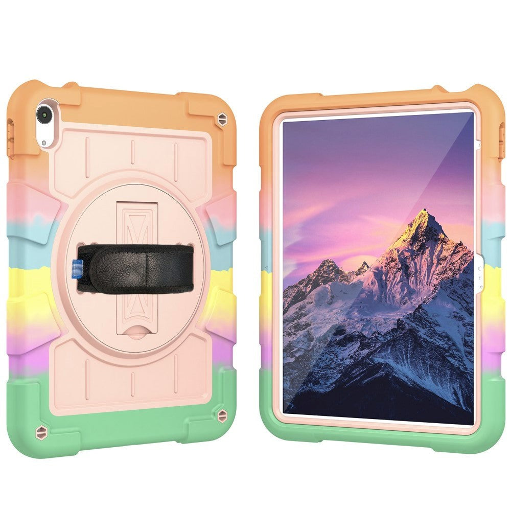 iPad 10.9" (2024/2022) Tough Case w. Hand Holder, Kickstand & Shoulder Strap - Pink / Multi