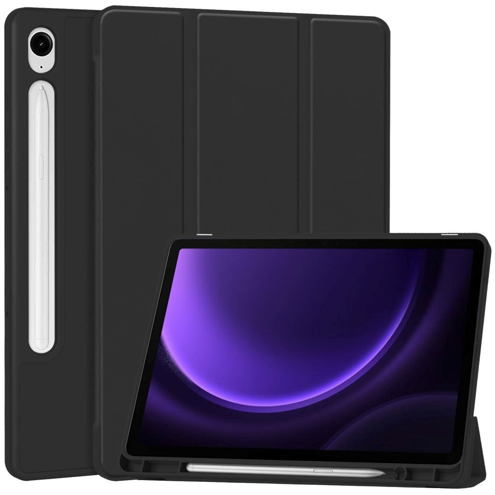 Samsung Galaxy Tab S10 FE / S9 FE Magnetic Tri-Fold Leather Case w. Stand - Black