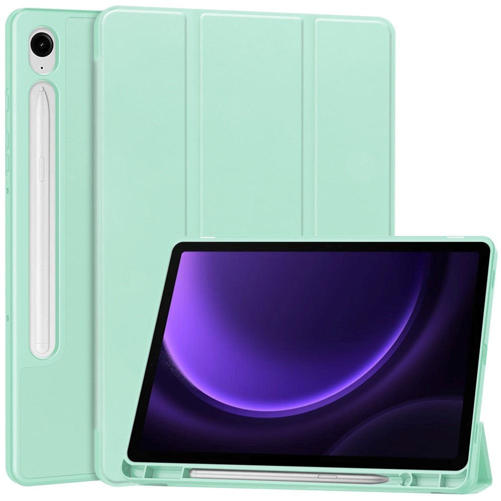 Samsung Galaxy Tab S10 FE / S9 FE Magnetic Tri-Fold Leather Case w. Stand - Mint Green