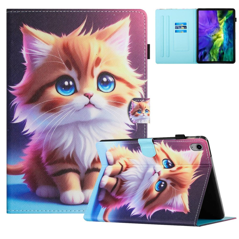 iPad 10.9" (2024/2022) Faux Leather Case w. Kickstand & Card Holder - Cat