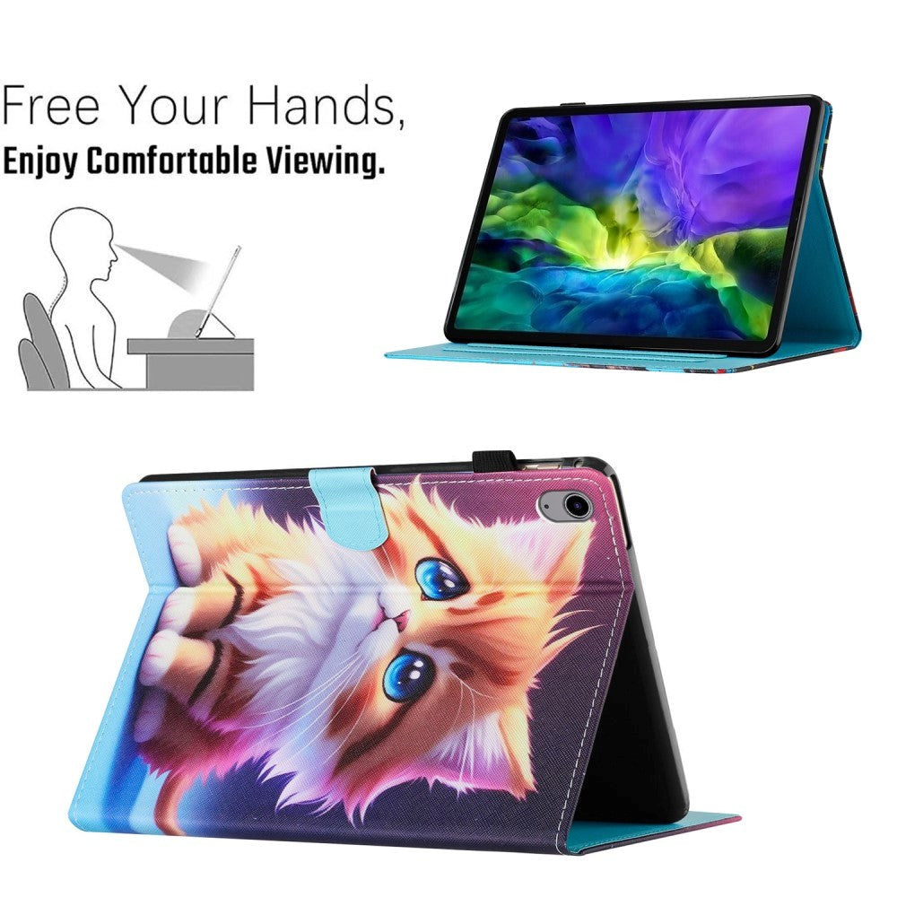iPad 10.9" (2024/2022) Faux Leather Case w. Kickstand & Card Holder - Cat