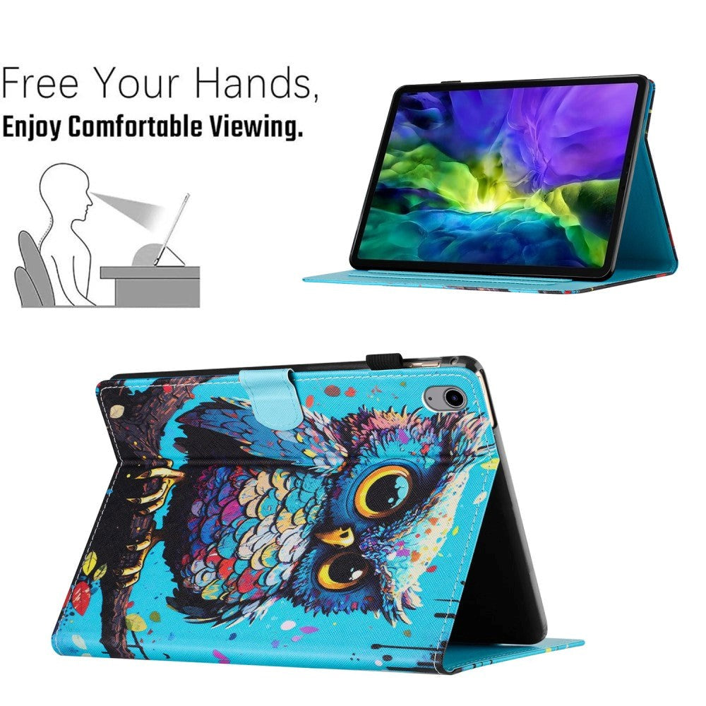 iPad 10.9" (2024/2022) Faux Leather Case w. Kickstand & Card Holder - Owl