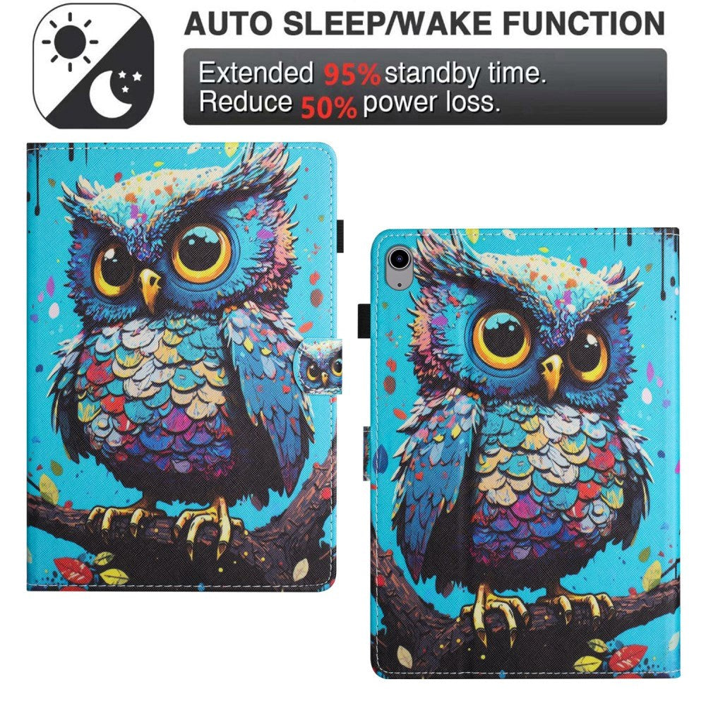 iPad 10.9" (2024/2022) Faux Leather Case w. Kickstand & Card Holder - Owl