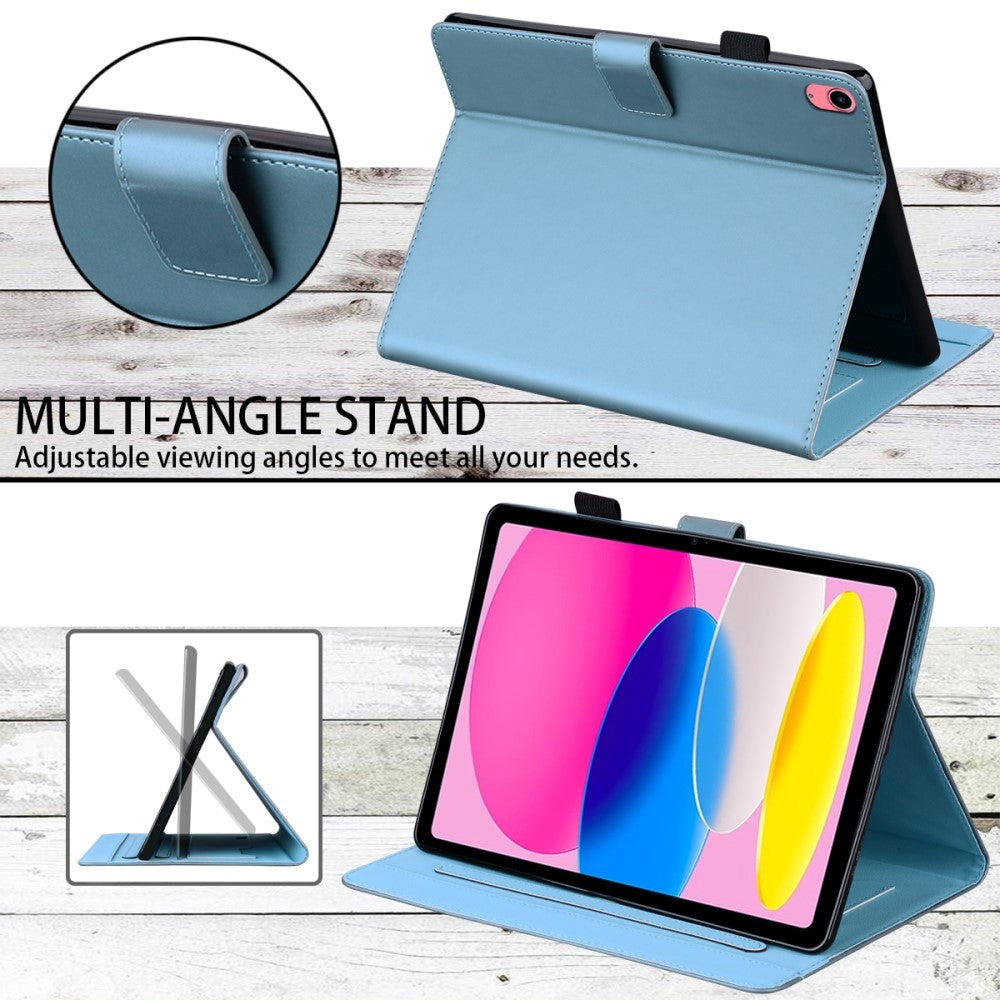 iPad 10.9" (2024/2022) Leather Flip Case w. Animal Motif - Blue