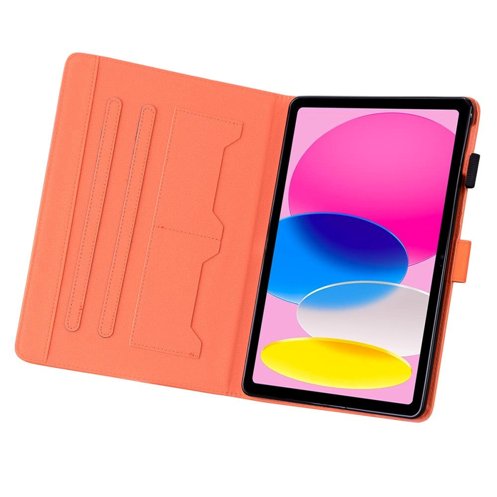 iPad 10.9" (2024/2022) Leather Flip Case w. Animal Motif - Orange