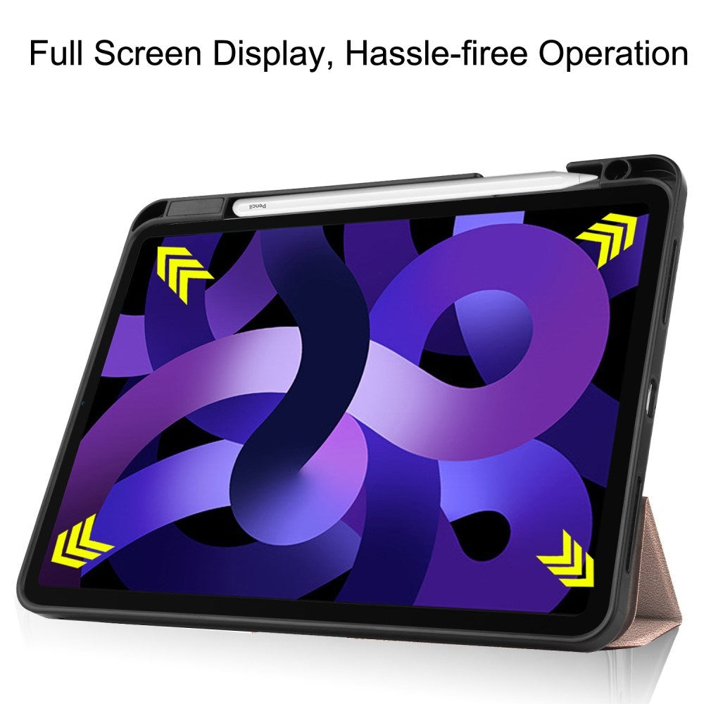 EIDERWOOD iPad Air 11" (2024) Litchi Tri-Fold Leather Flip Case w. Apple Pencil Holder - Rose Gold