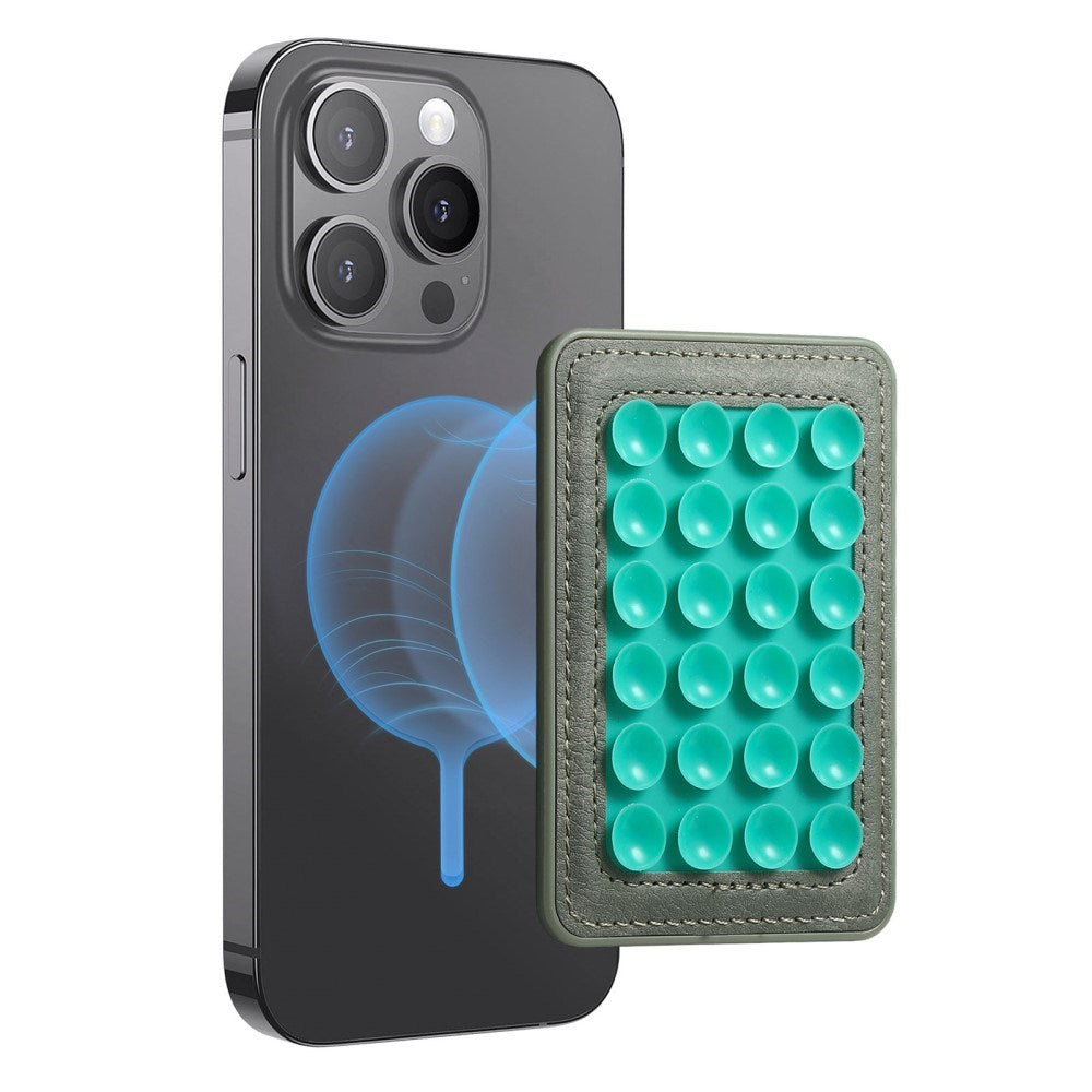 Silicone Suction Cup Mobile Holder with Faux Leather - MagSafe Compatible - Green