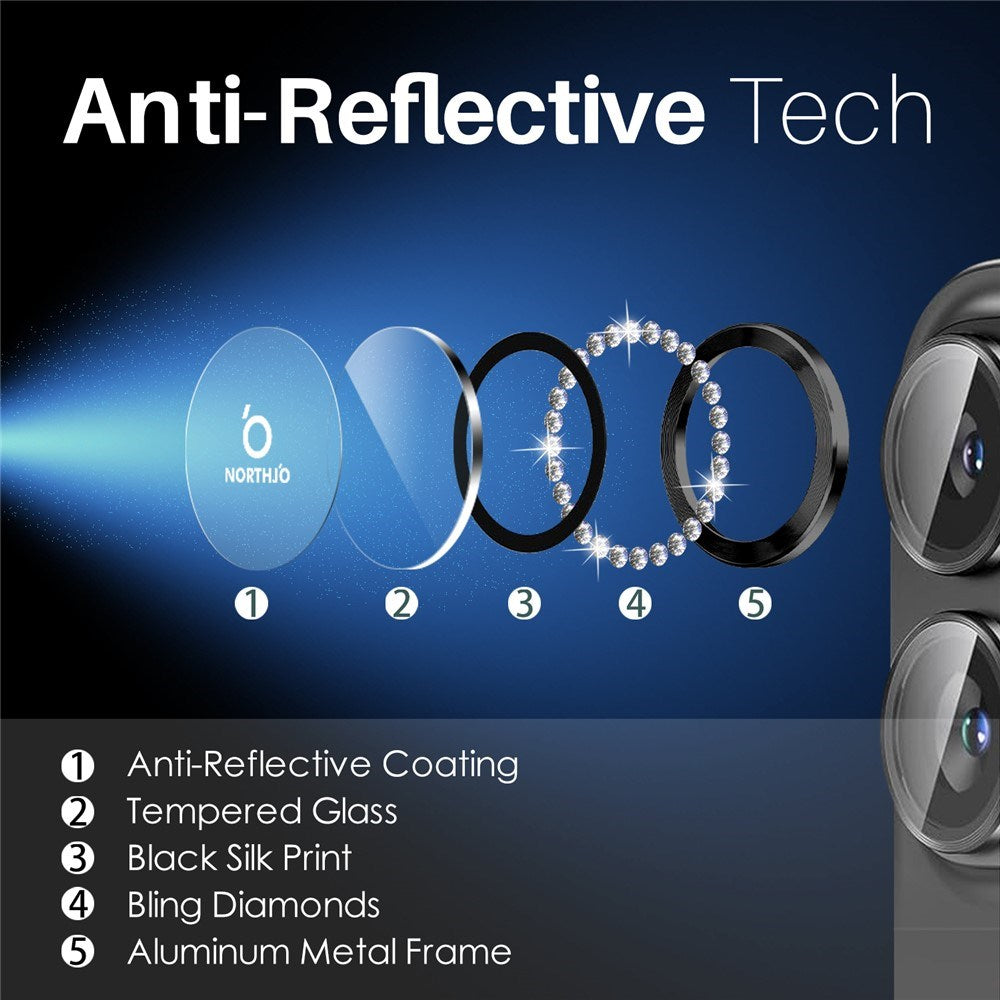 NORTHJO iPhone 16 / 16 Plus Camera Lens Protector - Decorative Stones - Black