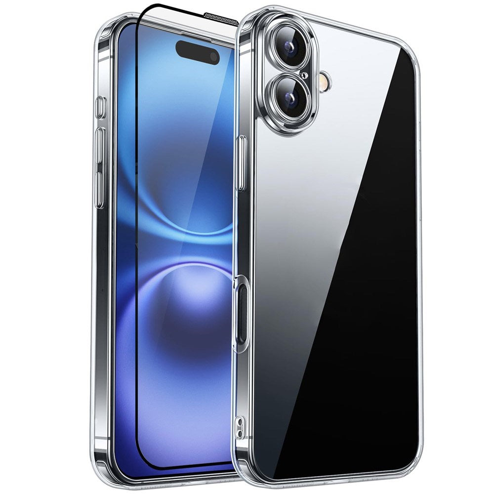 iPhone 16 RURIHAI 2-in-1 Protection Set with Flexible Plastic Case & Screen Protector Glass - Transparent