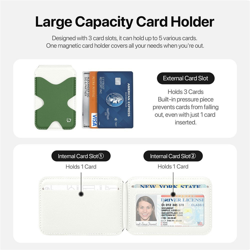 DUX DUCIS Magnetic Card Holder for 5 Cards with Stand Function - MagSafe Compatible - White / Green