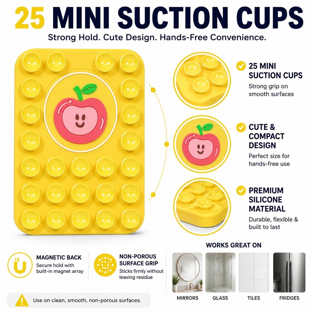 Silicone Suction Cup Phone Holder with Apple - MagSafe Compatible - Yellow