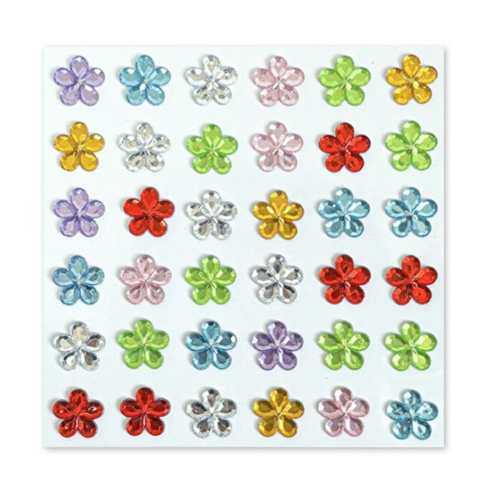 Multicolor Self-Adhesive Crystal 3D Stickers - 36 pcs - Flowers