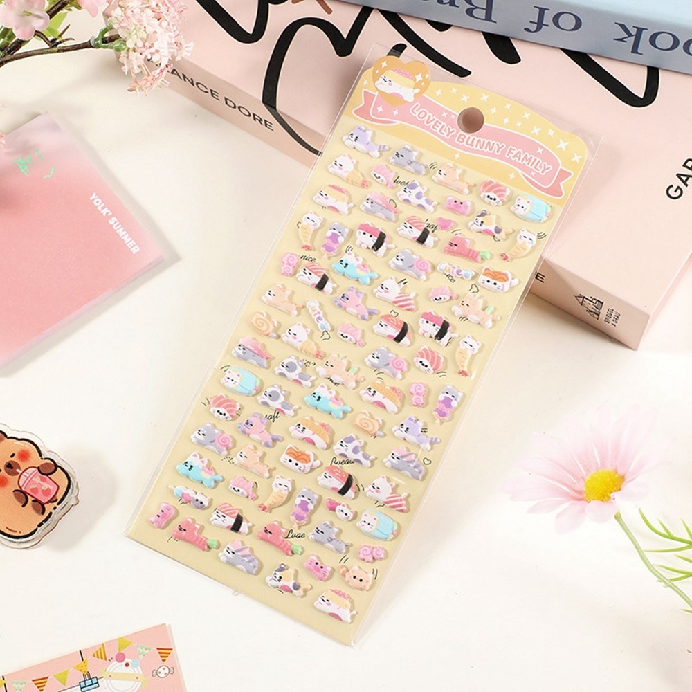 Mini 3D Bubble Foam Stickers - Bunnies & Sushi