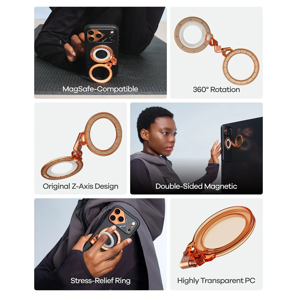 AULUMU Magnetic 360° Rotating Mobile Holder with Z-Axis - MagSafe Compatible - Orange