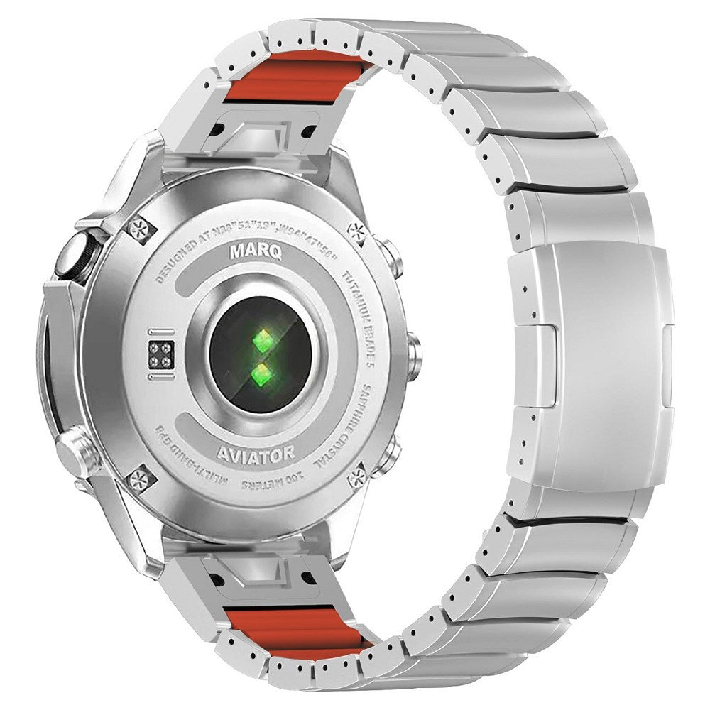 Universal Garmin 22mm QuickFit EIDERWOOD Titanium Strap w. Colored Silicone - Silver / Orange