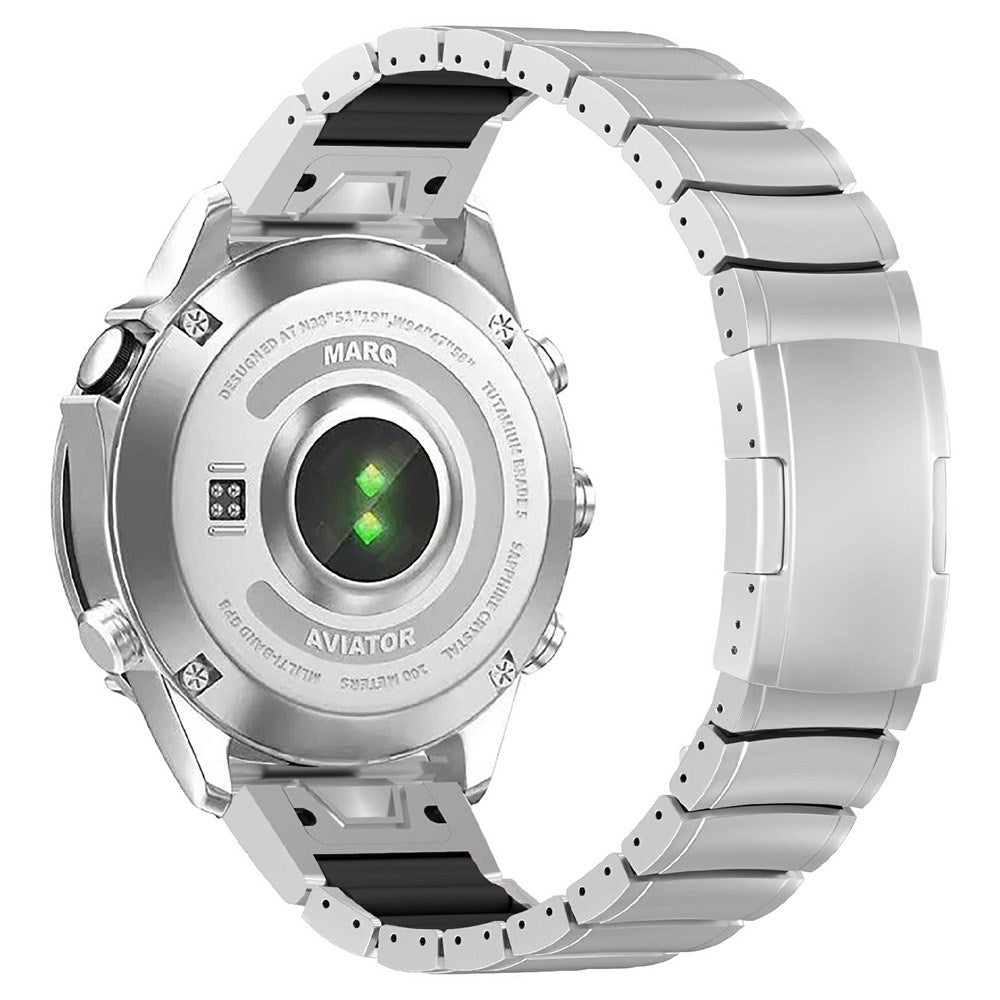 Universal Garmin 22mm QuickFit EIDERWOOD Titanium Strap w. Colored Silicone - Silver / Black