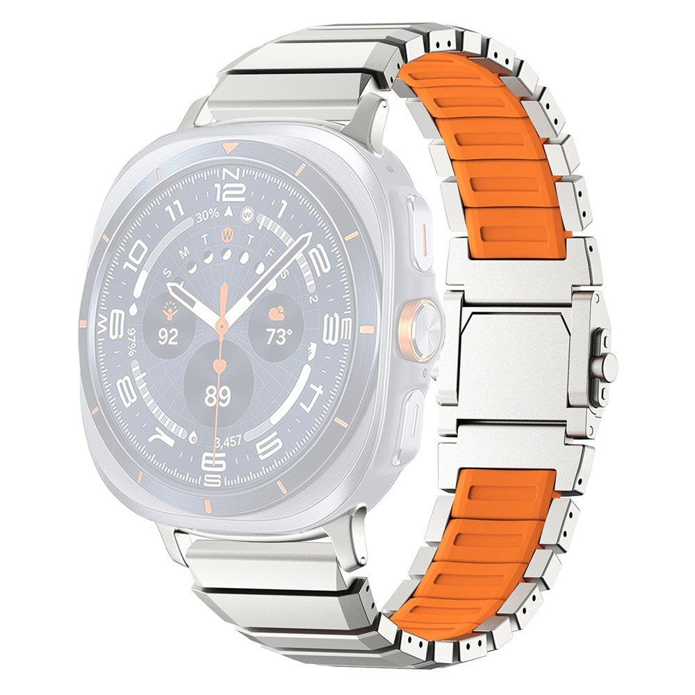 Samsung Galaxy Watch Ultra 2 / Ultra (47mm) Magnetic Metal Strap with Silicone - Silver / Orange