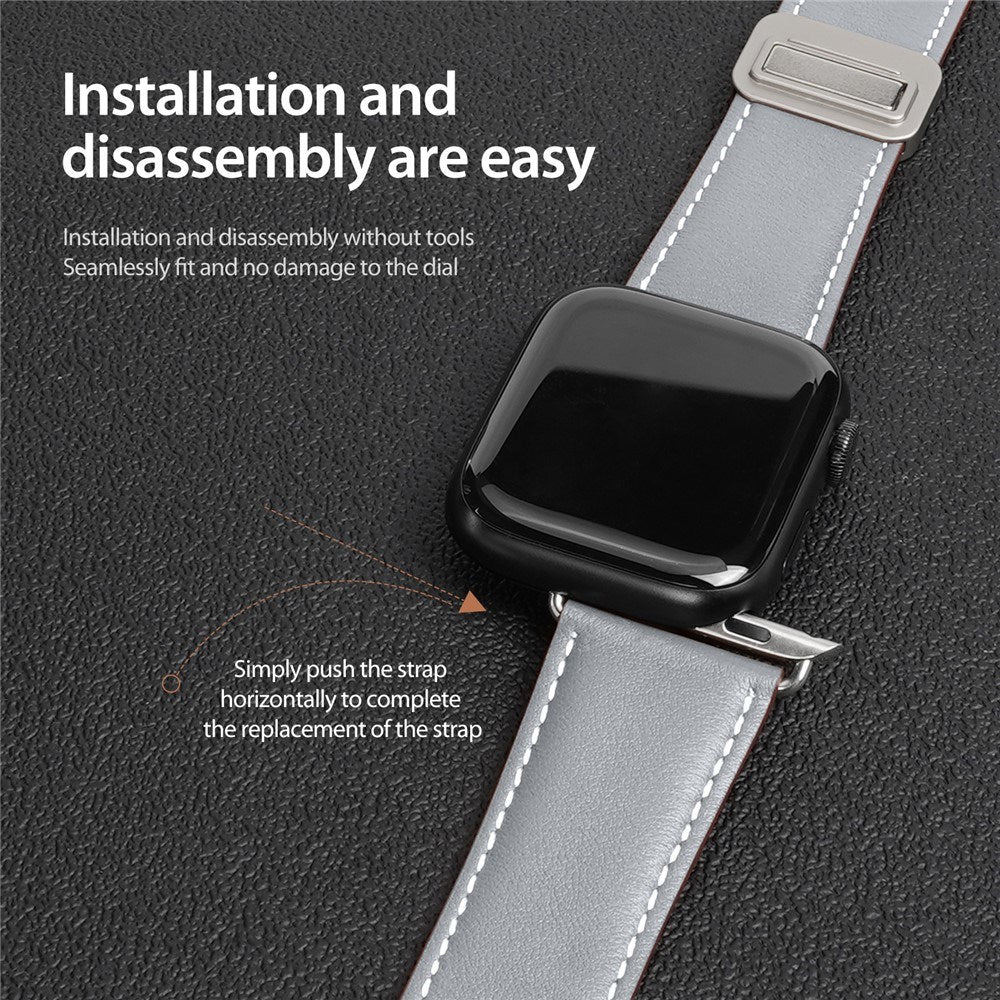 Apple Watch (38/40/SE/41/42mm) DUX DUCIS Faux Leather Watch Strap - Grey