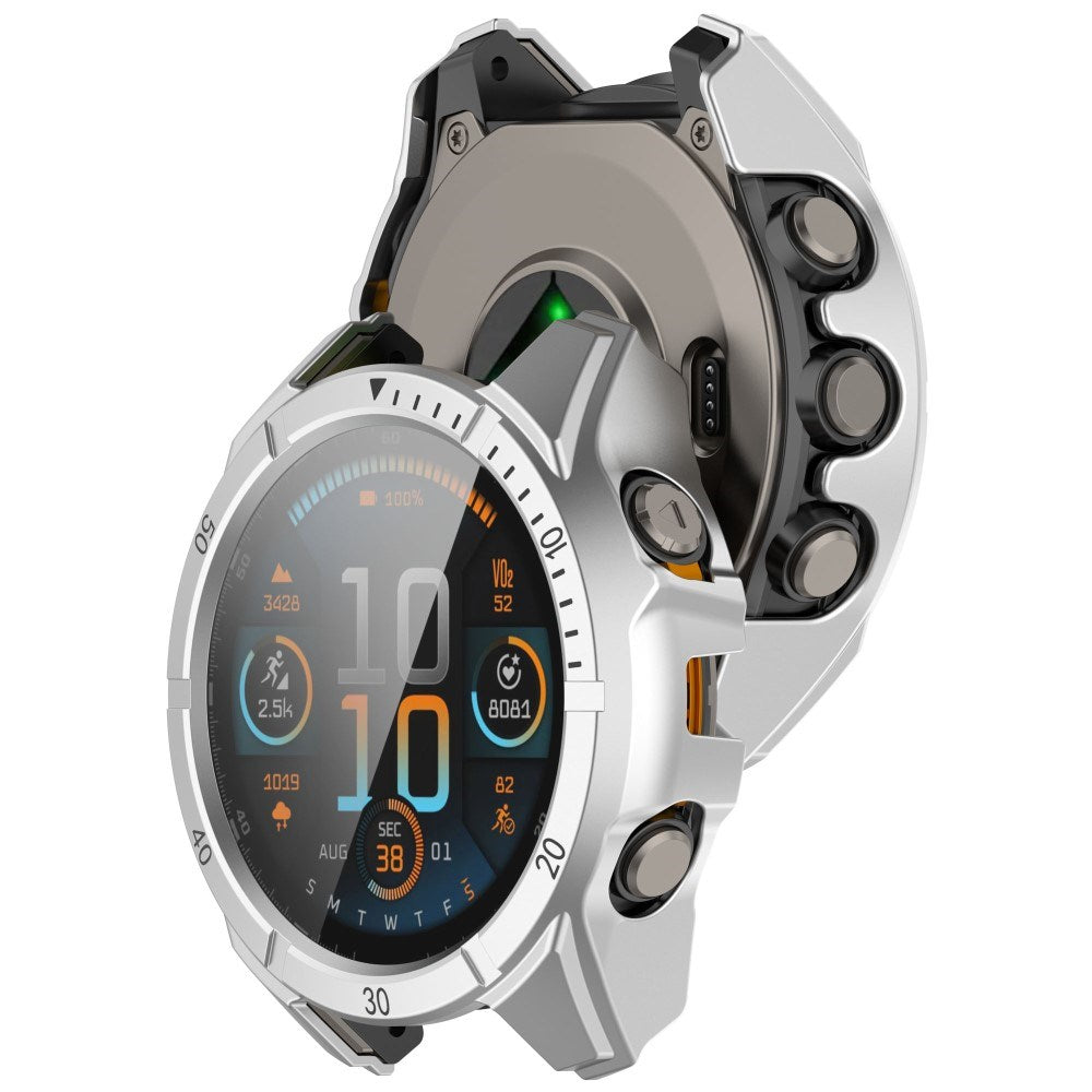 Garmin Tactix 8 AMOLED (47mm) Hard Plastic Case with Screen Protector Glass - Silver / Black
