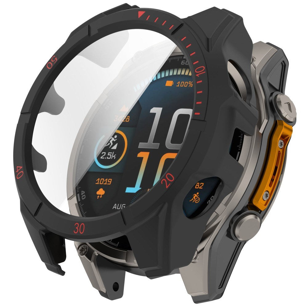 Garmin Tactix 8 AMOLED (47mm) Hard Plastic Case with Screen Protector Glass - Black / Red