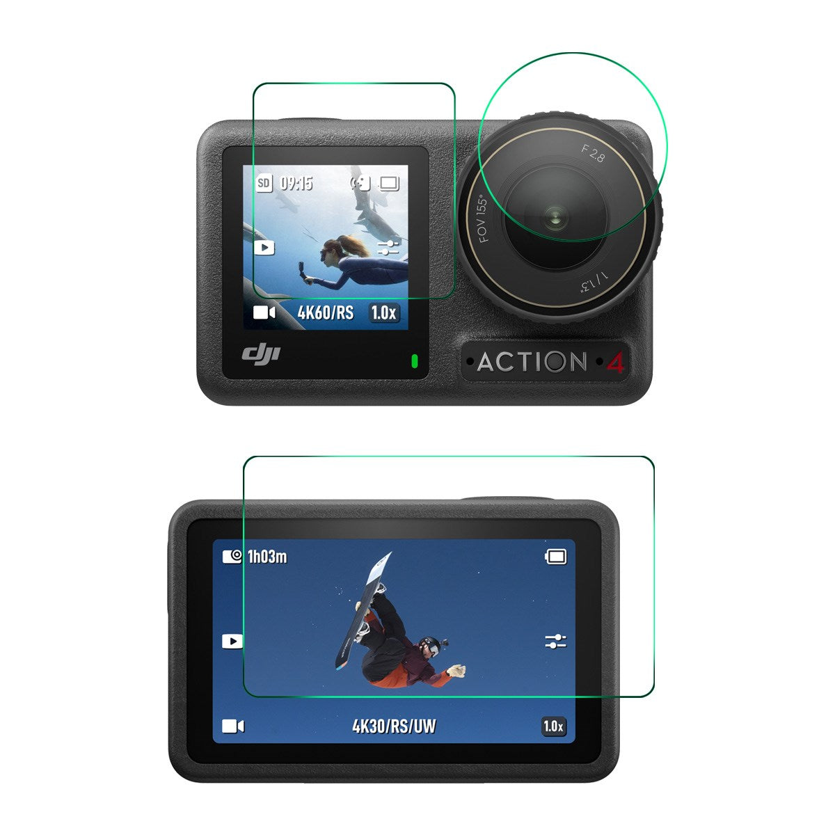DJI Osmo Action 4 / 3 Screen Protector Set - 9H - Transparent