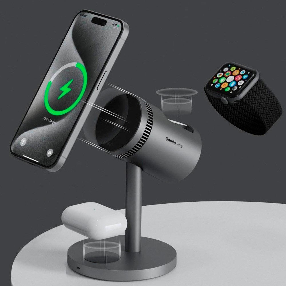 Aukey MagFusion 3-in-1 Pro Qi2 Wireless Charger - MagSafe Compatible - Grey