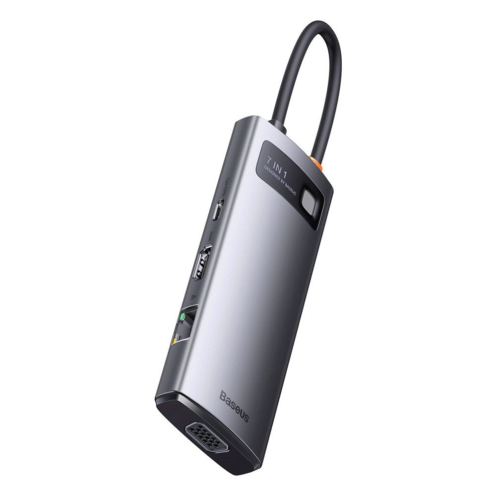 Baseus 7-in-1 USB-C Multiport Hub - 3 x USB-A 1 x USB-C 1 x HDMI 1 x VGA 1 x RJ45 - Grey