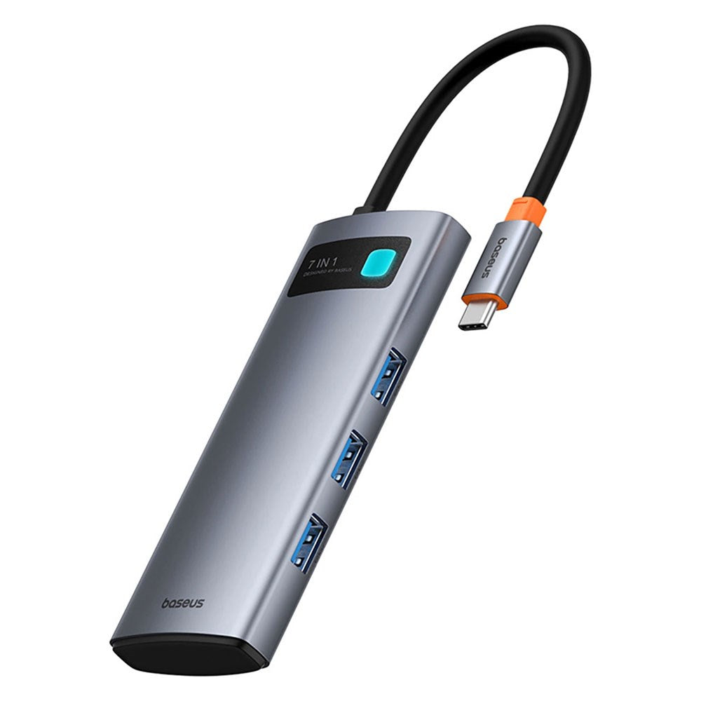 Baseus 7-in-1 USB-C Multiport Adapter with 3 x USB-A 1 x USB-C 1 x HDMI 1 x SD Card Reader 1 x MicroSD Card Reader - Grey