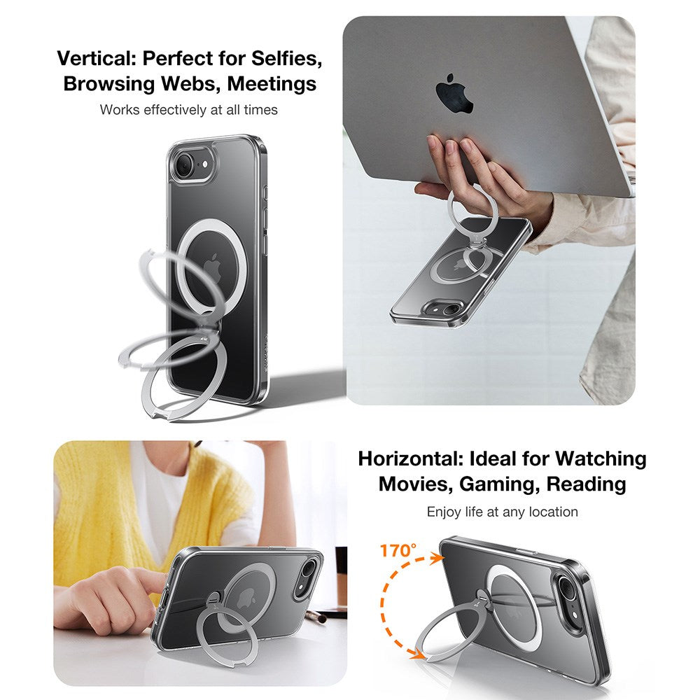 TORRAS iPhone 16e Ostand Spin Hybrid Case with Kickstand - Transparent / Silver