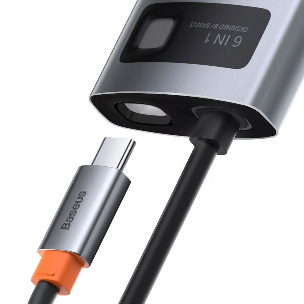 Baseus 6-in-1 USB-C Multiport Adapter with 3 x USB-A 1 x USB-C 1 x HDMI 1 x RJ45 - Grey