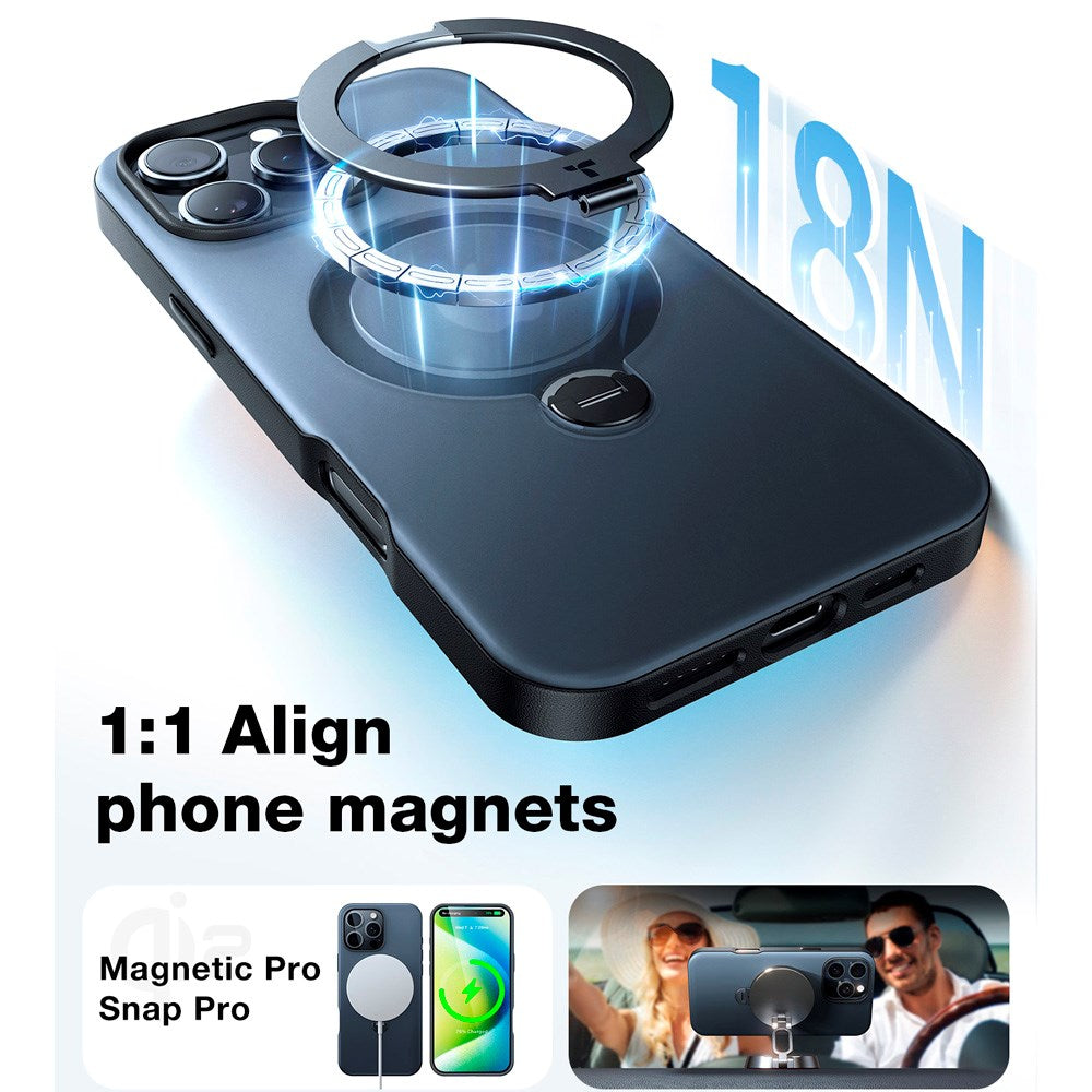 TORRAS iPhone 16 Plus Hybrid Plastic Case with Stand Function - MagSafe Compatible - Black