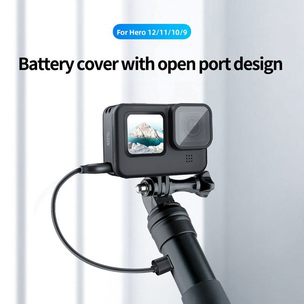 TELESIN GoPro Hero 9 / 10 / 11 / 12 / 13 Battery Cover with Cable Cutout - Black