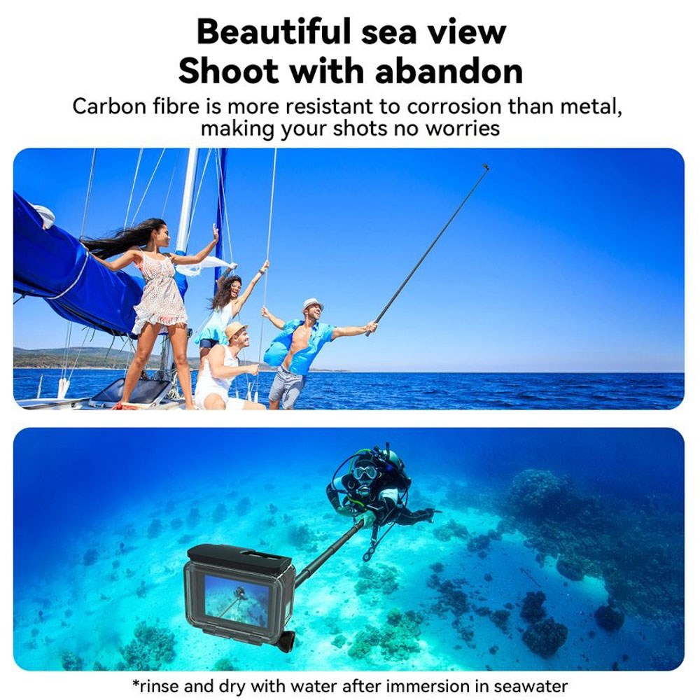 TELESIN Telescopic Selfie Stick with Silicone Grip - 3 meters - Black / Grey