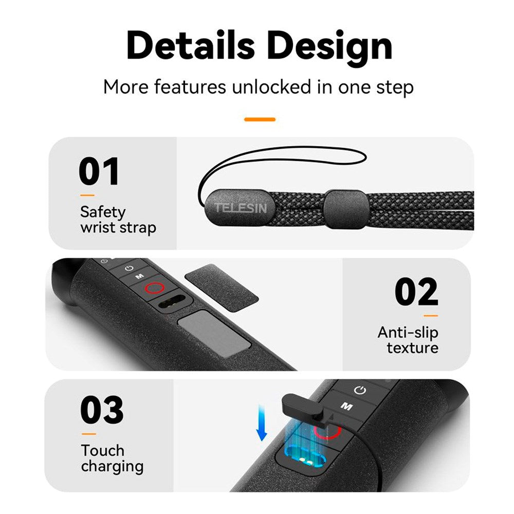 TELESIN Floating Hand Grip Remote for GoPro Hero 8 / 9 / 10 / 11 / 12 / 13 - Black / Orange