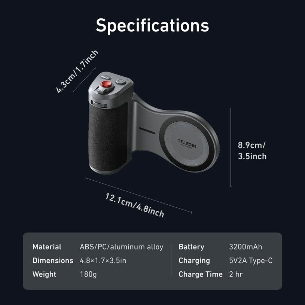 TELESIN Master Grip Holder for iPhone 17 Pro - Grey / Black