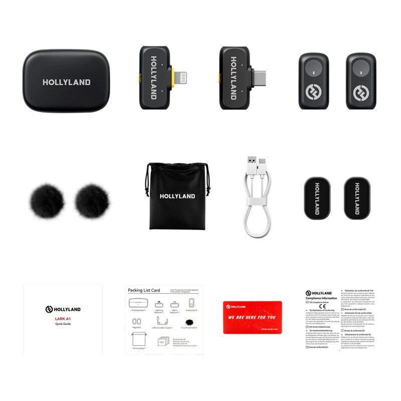 Hollyland Lark A1 Wireless Microphone Set with 1 x USB-C RX & 1 x Lightning RX - Black